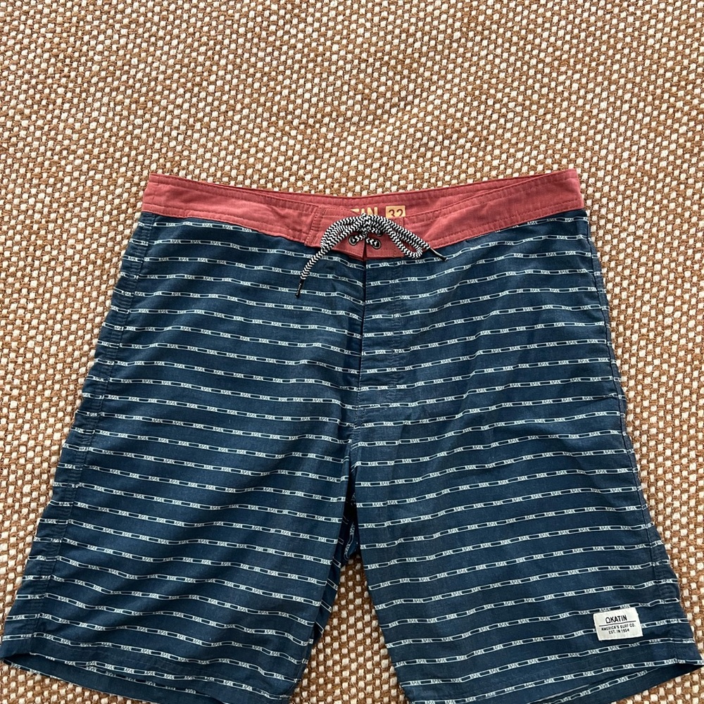 Katin Men's Red and Blue Striped Board Shorts